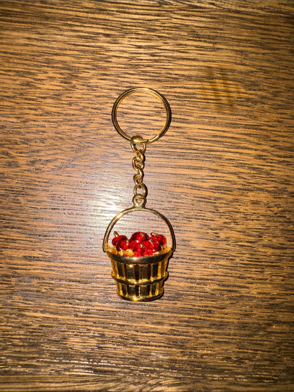 Golden Bucket Keychain with Red Bead Apples